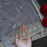 Grey SIlver Net dupatta