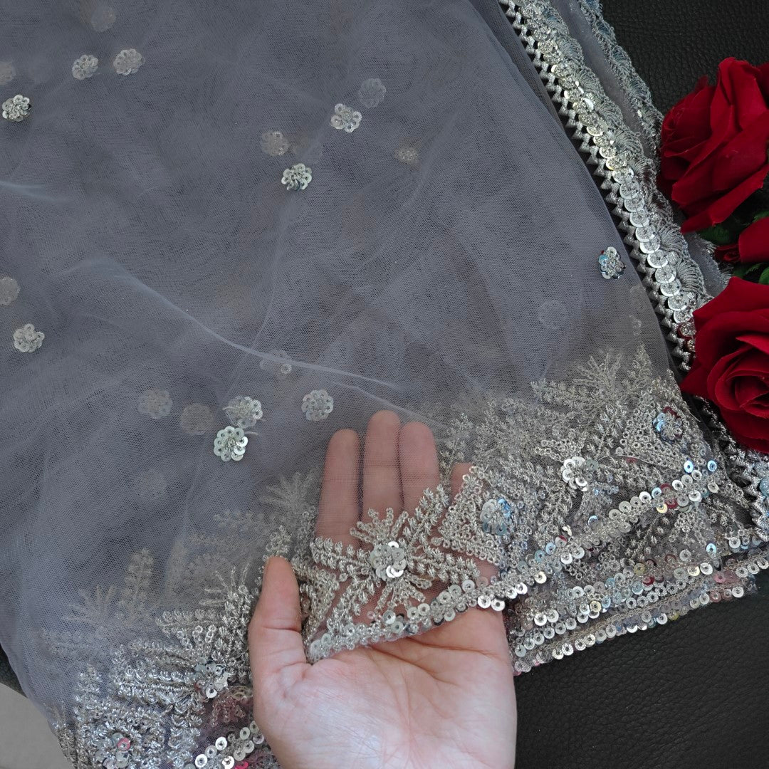 Grey SIlver Net dupatta
