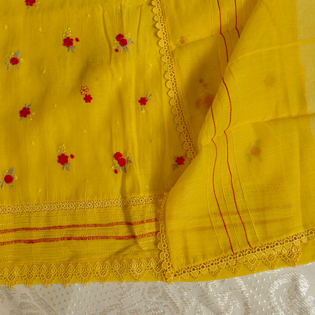 Pure Maheshwari Yellow Designer Dress material