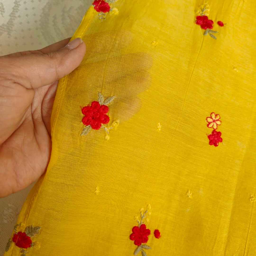 Pure Maheshwari Yellow Designer Dress material