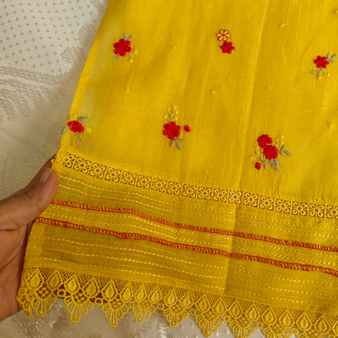 Pure Maheshwari Yellow Designer Dress material