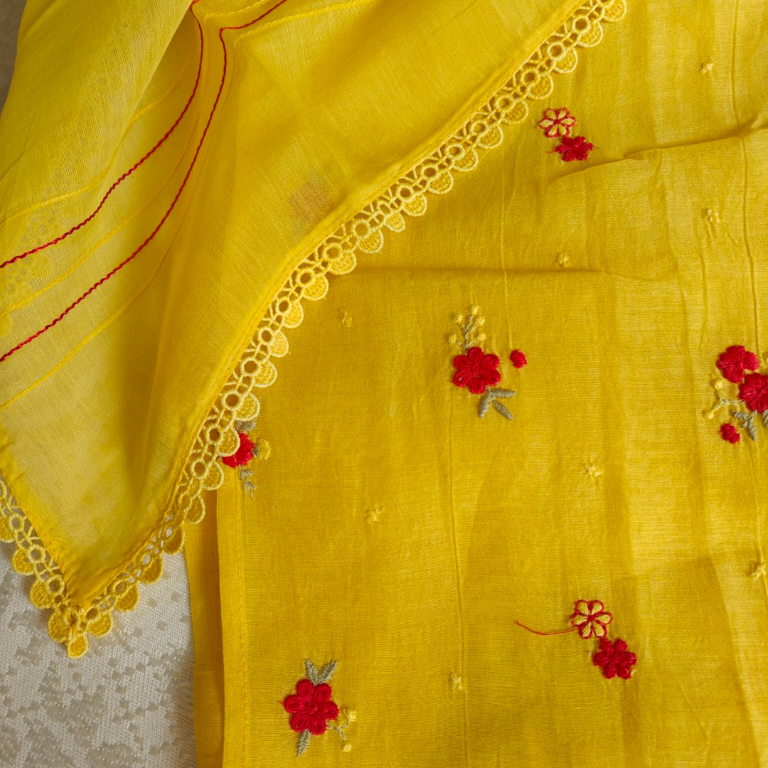 Pure Maheshwari Yellow Designer Dress material