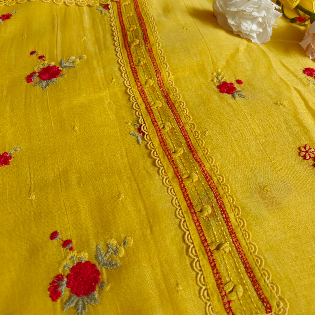 Pure Maheshwari Yellow Designer Dress material
