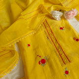 Pure Maheshwari Yellow Designer Dress material