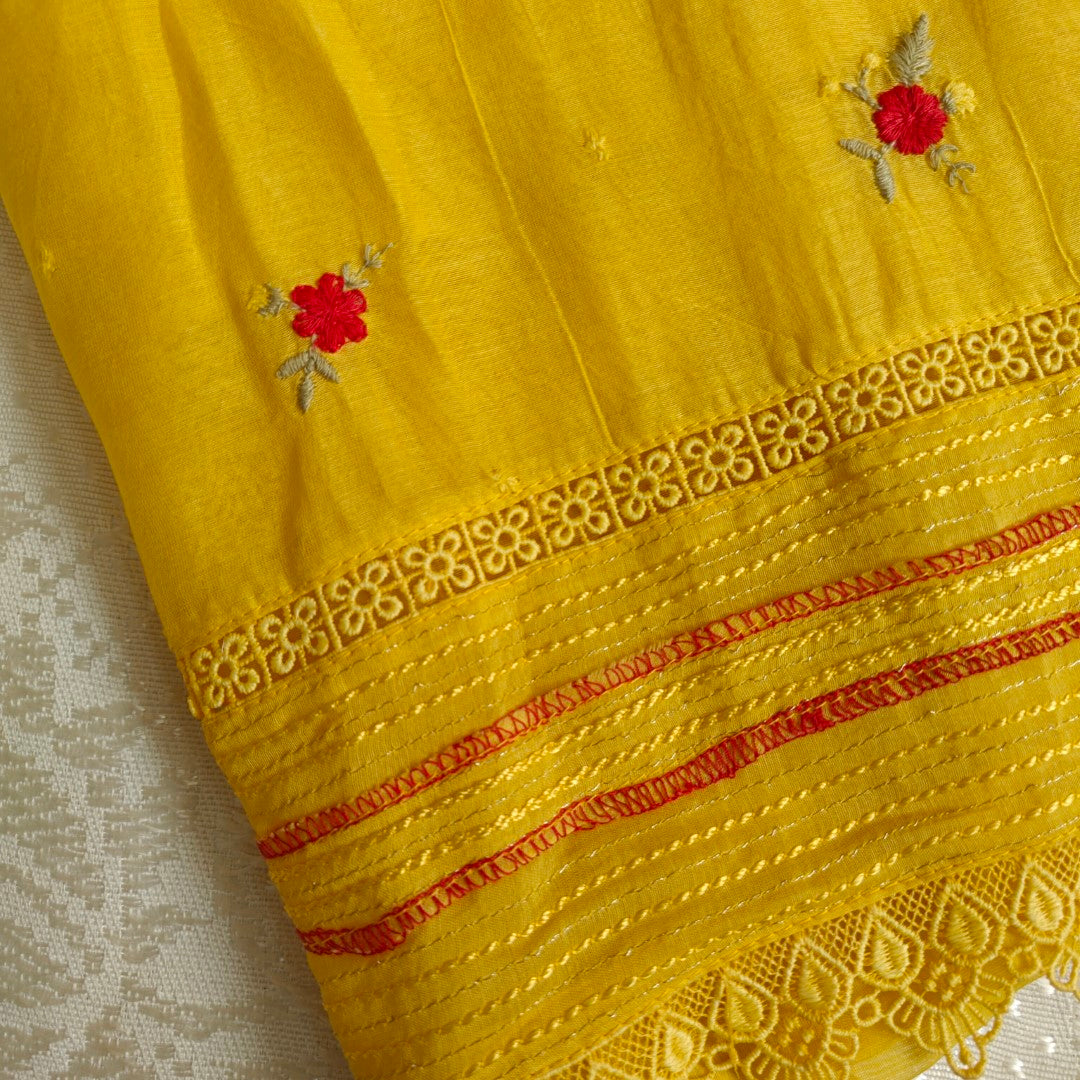 Pure Maheshwari Yellow Designer Dress material