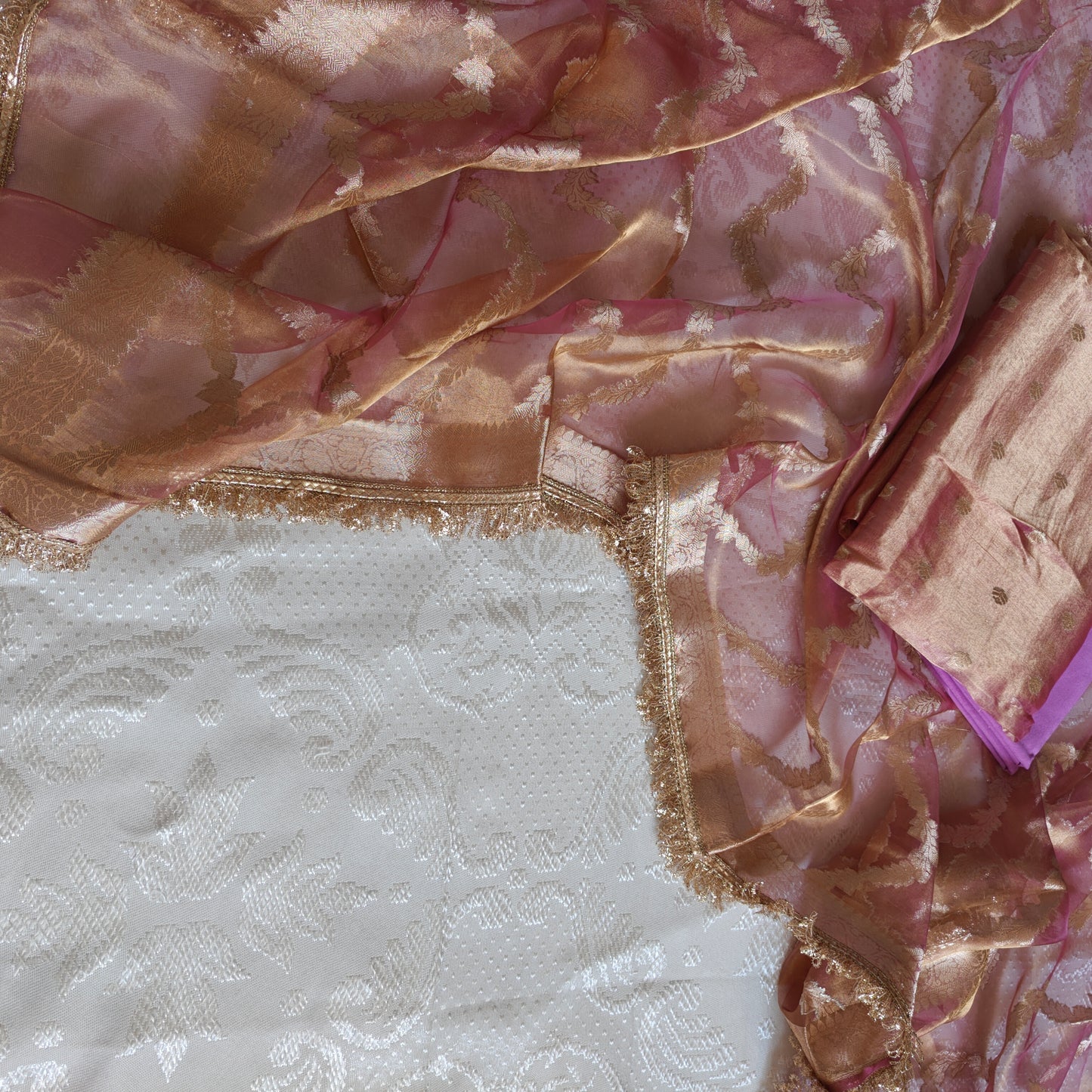 Pink Pure Silk Tissue Banarasi Suits