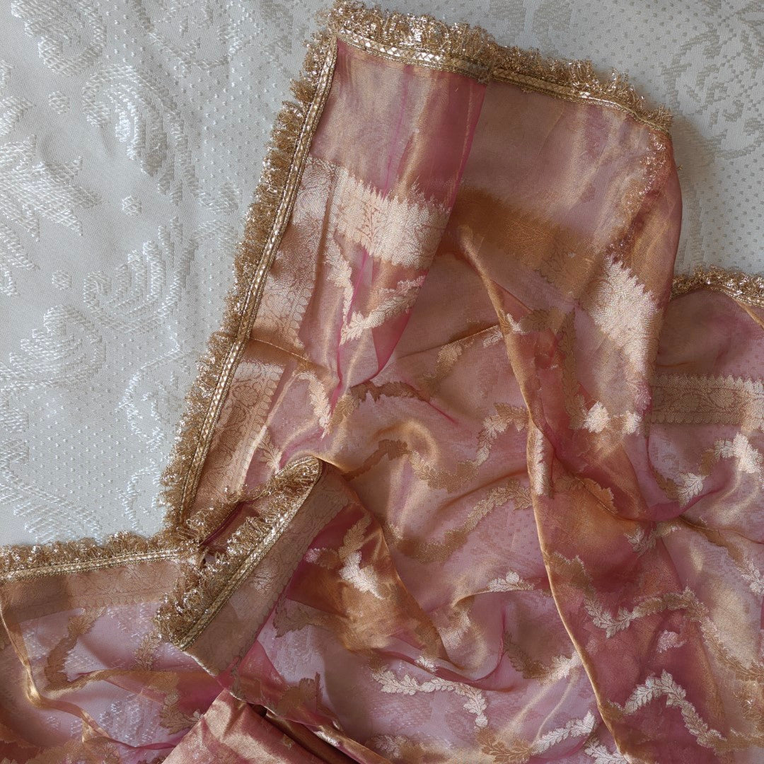 Pink Pure Silk Tissue Banarasi Suits
