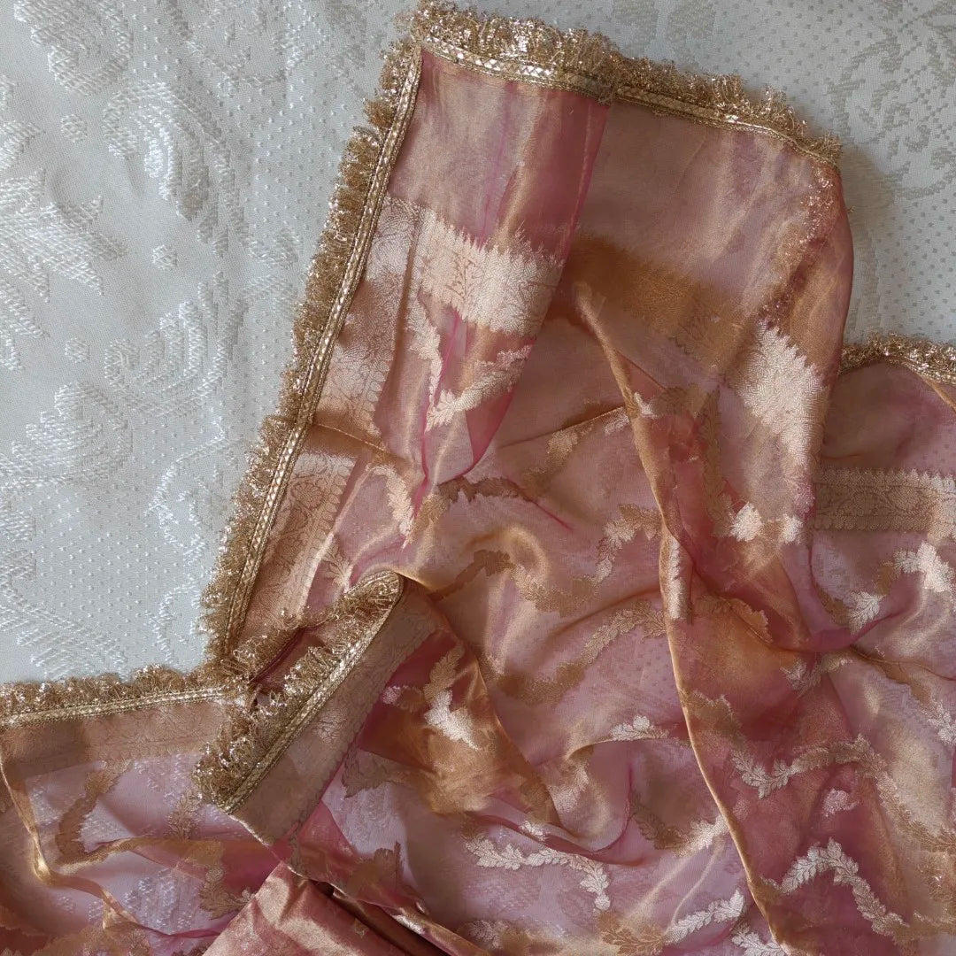 Pink Pure Silk Tissue Banarasi Suits