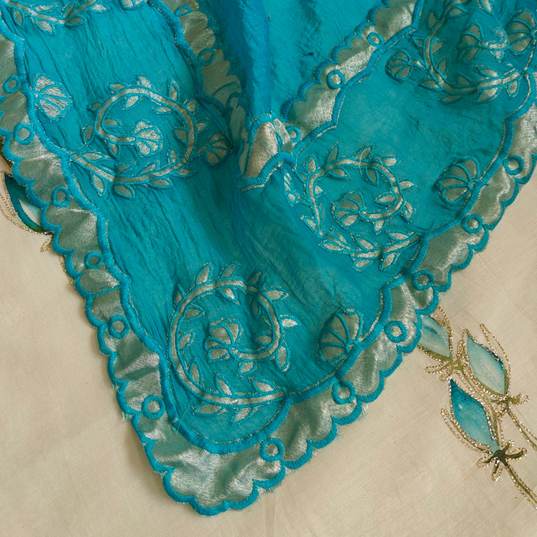 Pure Maheshwari kurta with Blue cotton patchwork dupatta- 2Pcs set