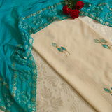 Pure Maheshwari kurta with Blue cotton patchwork dupatta- 2Pcs set