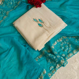 Pure Maheshwari kurta with Blue cotton patchwork dupatta- 2Pcs set