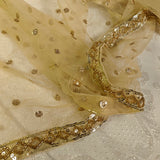 Cream Kurta with Gold dupatta dress material