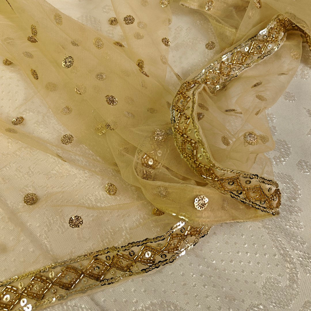 Cream Kurta with Gold dupatta dress material