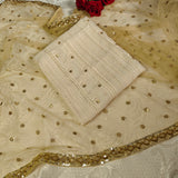 Cream Kurta with Gold dupatta dress material