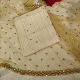 Cream Kurta with Gold dupatta dress material