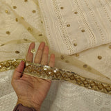 Cream Kurta with Gold dupatta dress material