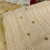 Cream Kurta with Gold dupatta dress material