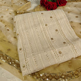 Cream Kurta with Gold dupatta dress material
