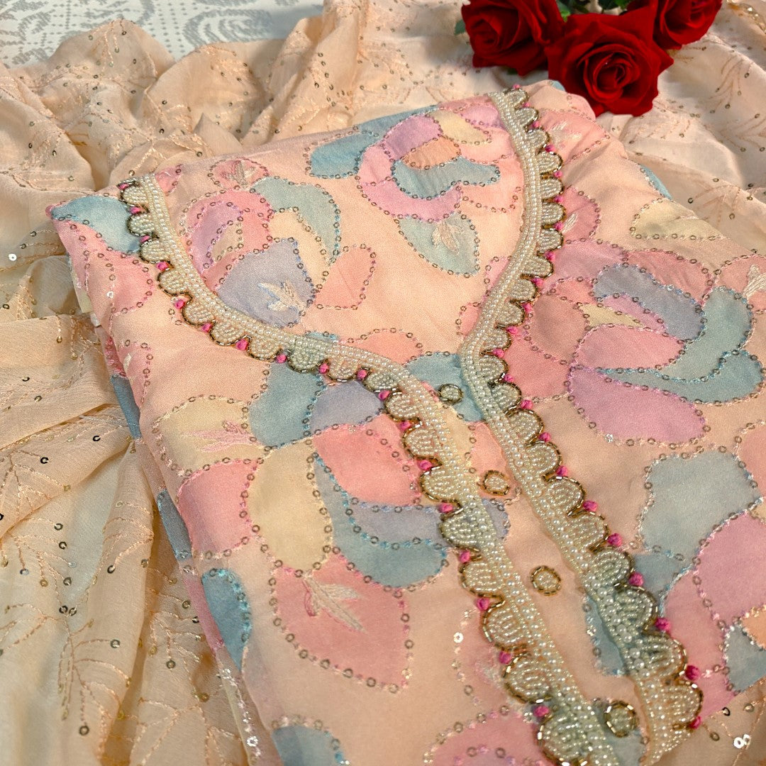 Peach colorful dress material