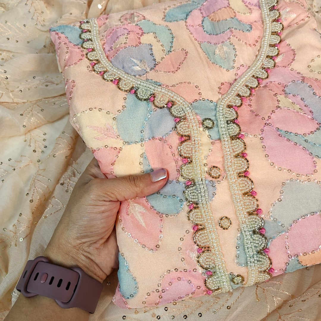 Peach colorful dress material