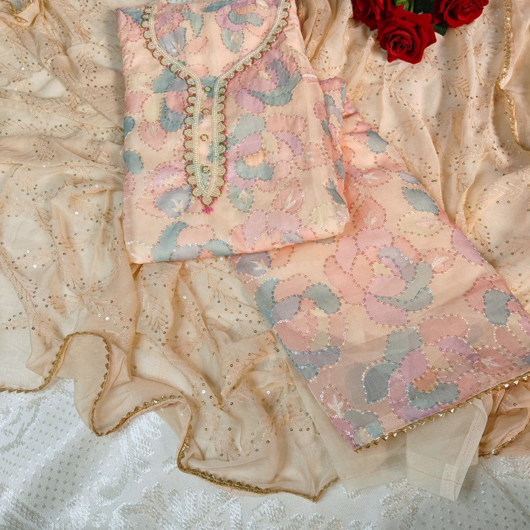 Peach colorful dress material