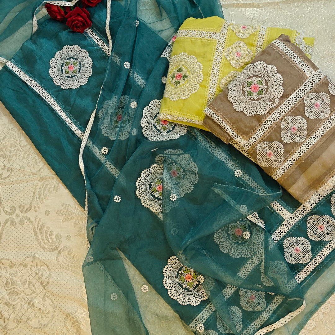 Tissue Dress material with embroidery