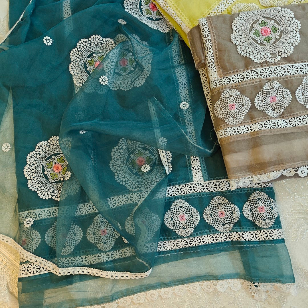 Tissue Dress material with embroidery