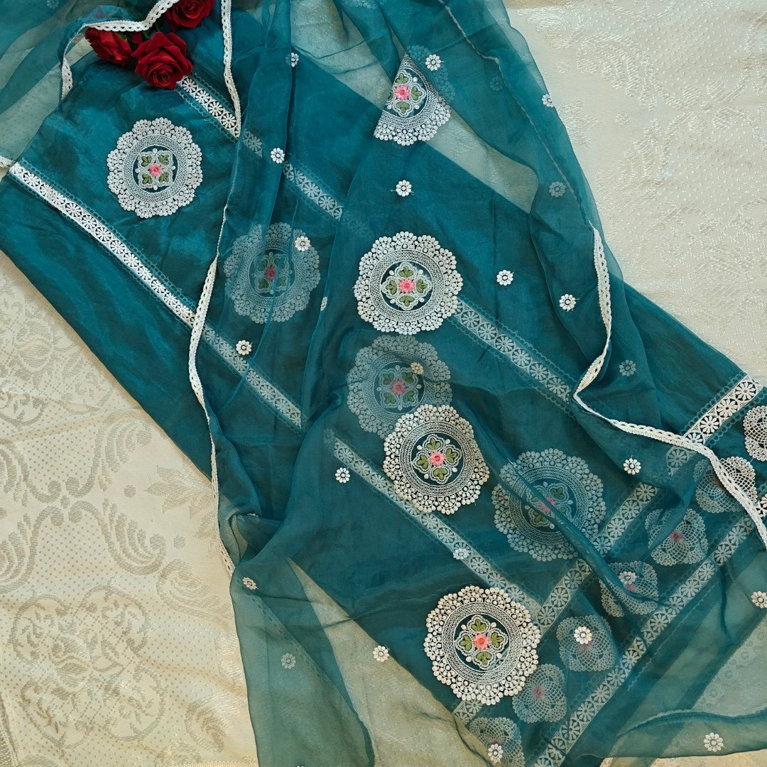 Tissue Dress material with embroidery