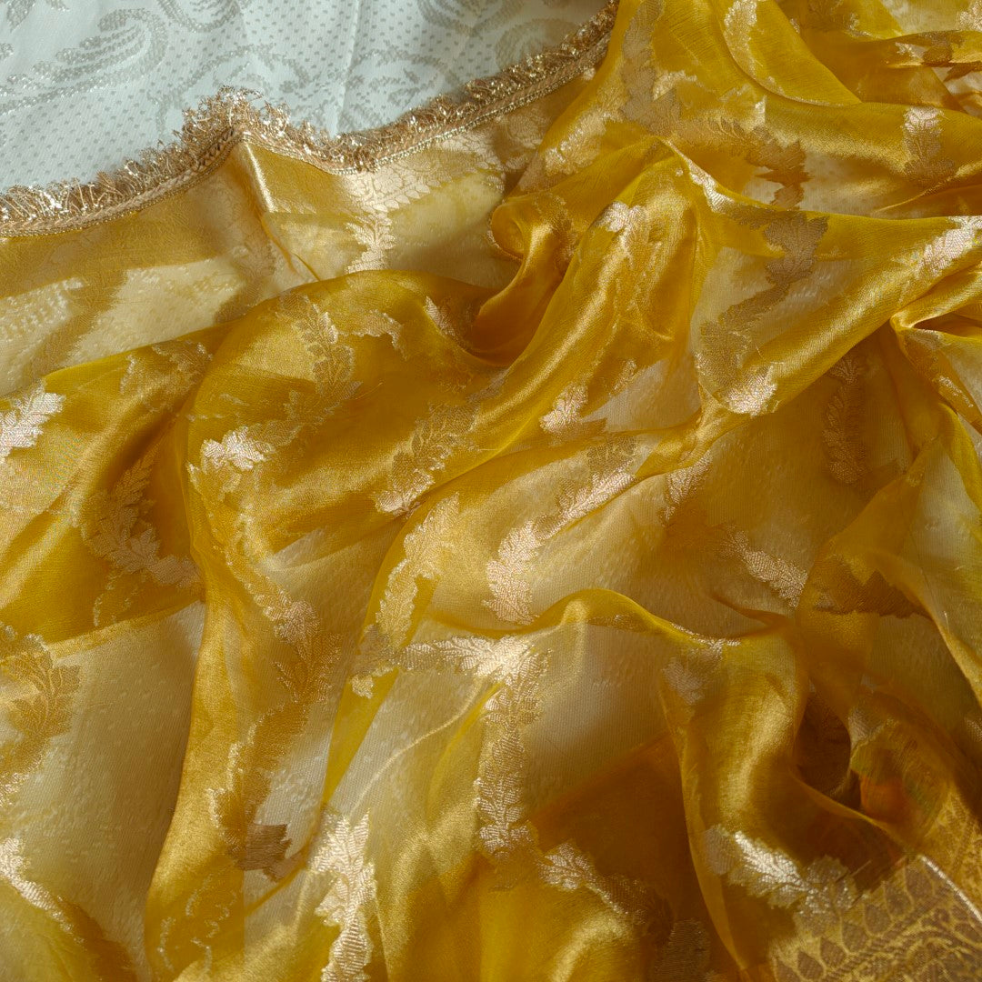 Yellow Pure Silk Tissue Banarasi Suits