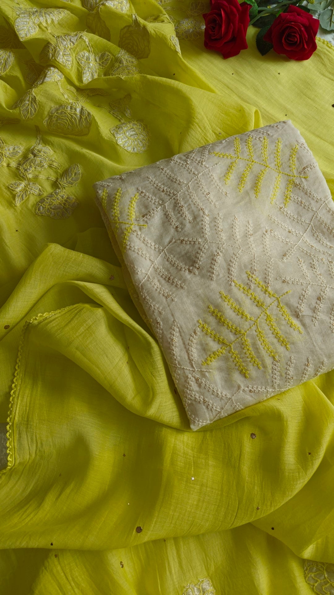 Pure Maheshwari Neon shade Dress material with Patchwork dupatta