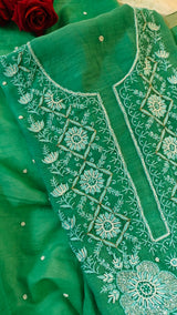 Pure Mul handwork chikankari Kurta Dupatta set