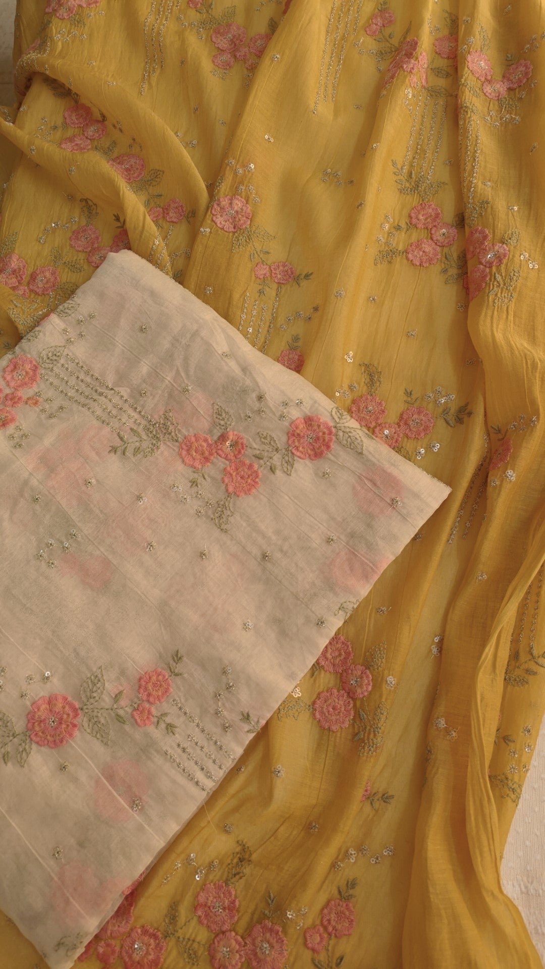 Pure Maheshwari Dyeable Kurta piece with flower embroidery 2.5 mtr