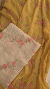 Pure Maheshwari Dyeable Kurta piece with flower embroidery 2.5 mtr