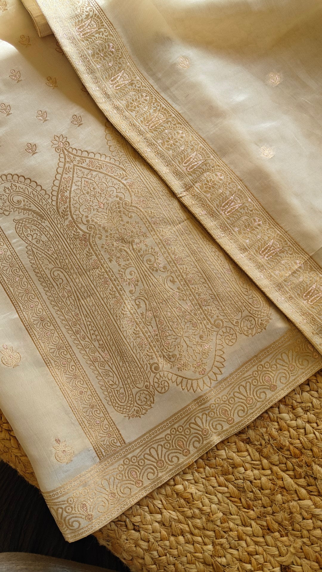 Off white Kanjivaram weaving Unstitched Dress material