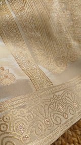 Off white Kanjivaram weaving Unstitched Dress material