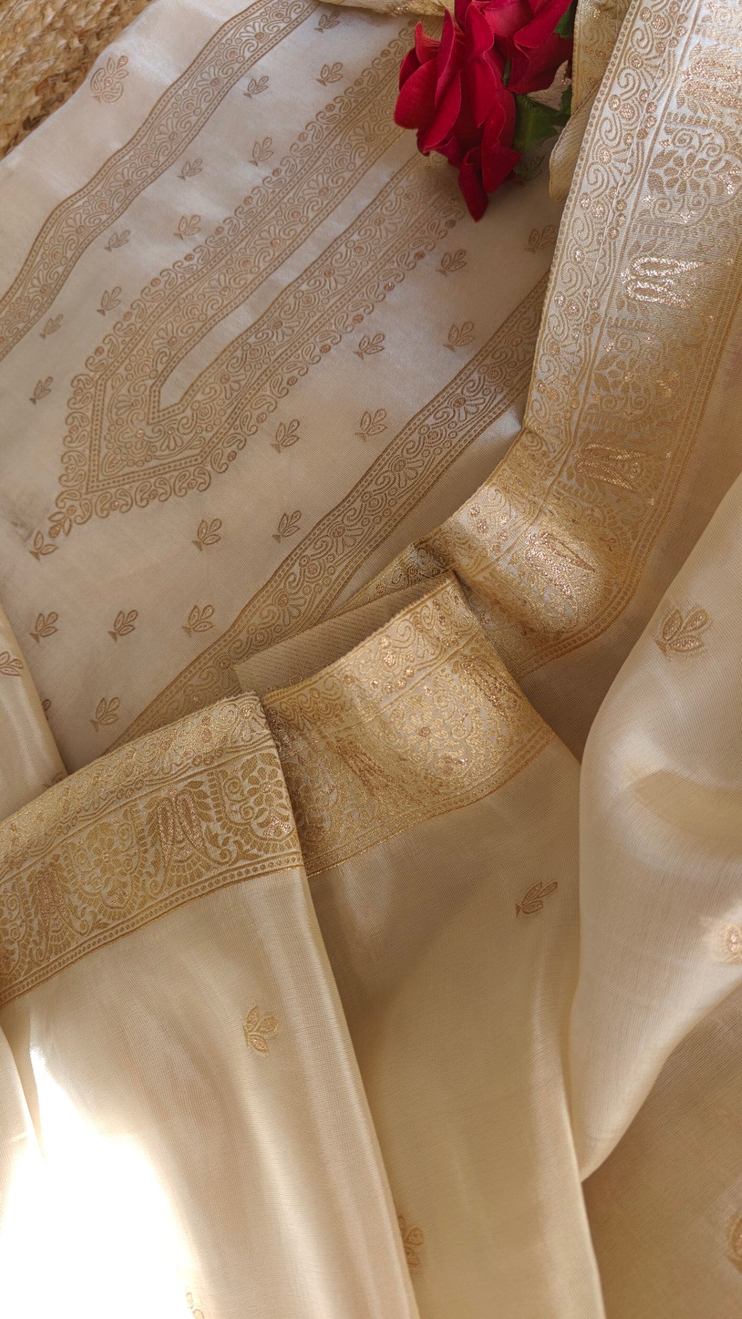 Off white Kanjivaram weaving Unstitched Dress material