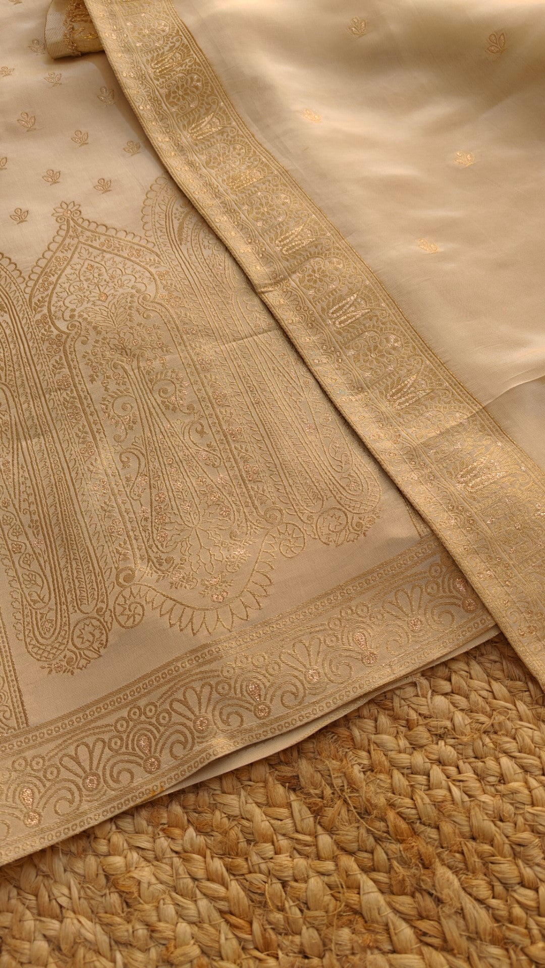 Off white Kanjivaram weaving Unstitched Dress material