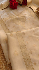 Off white Kanjivaram weaving Unstitched Dress material