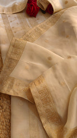 Off white Kanjivaram weaving Unstitched Dress material