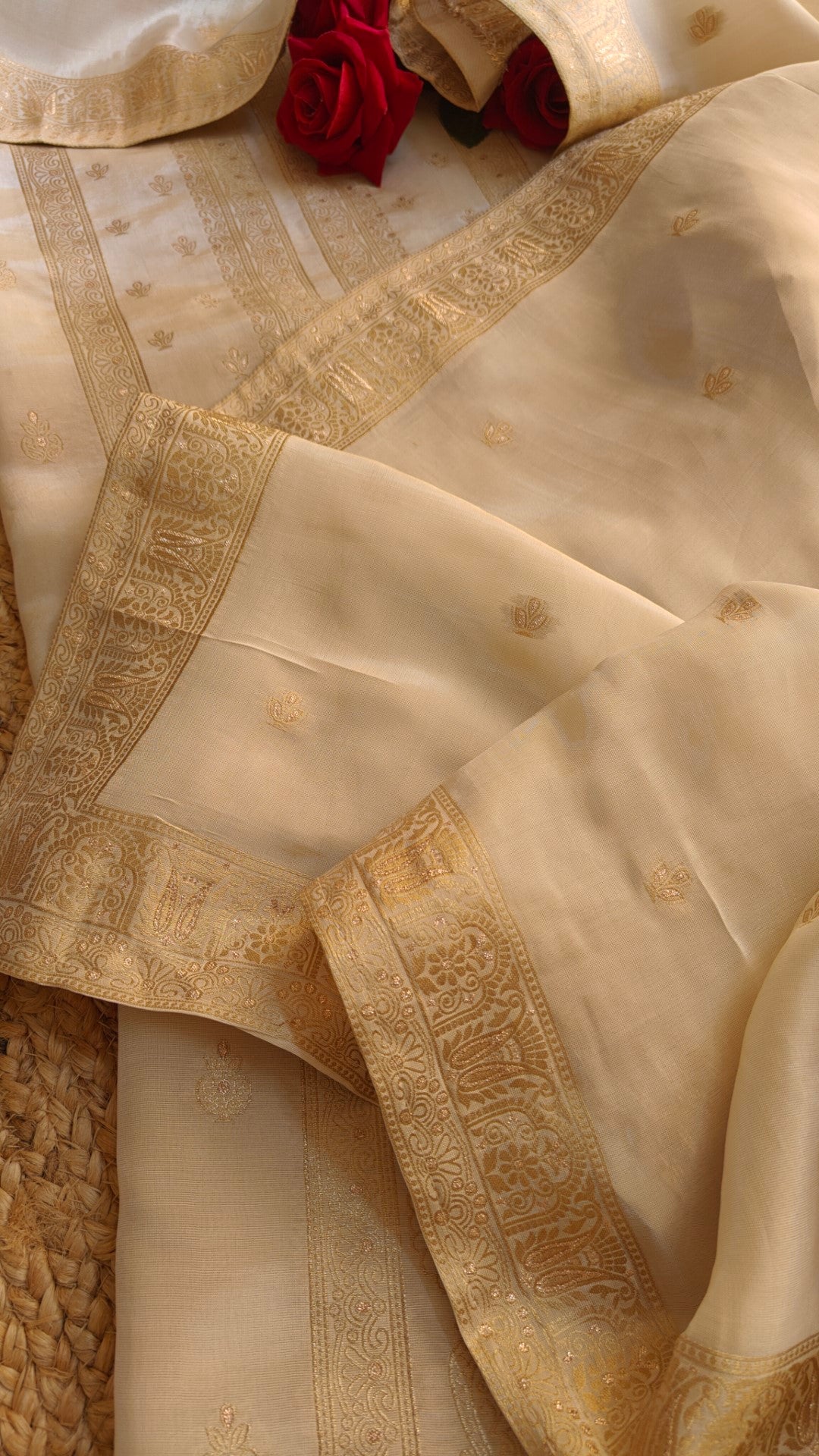 Off white Kanjivaram weaving Unstitched Dress material