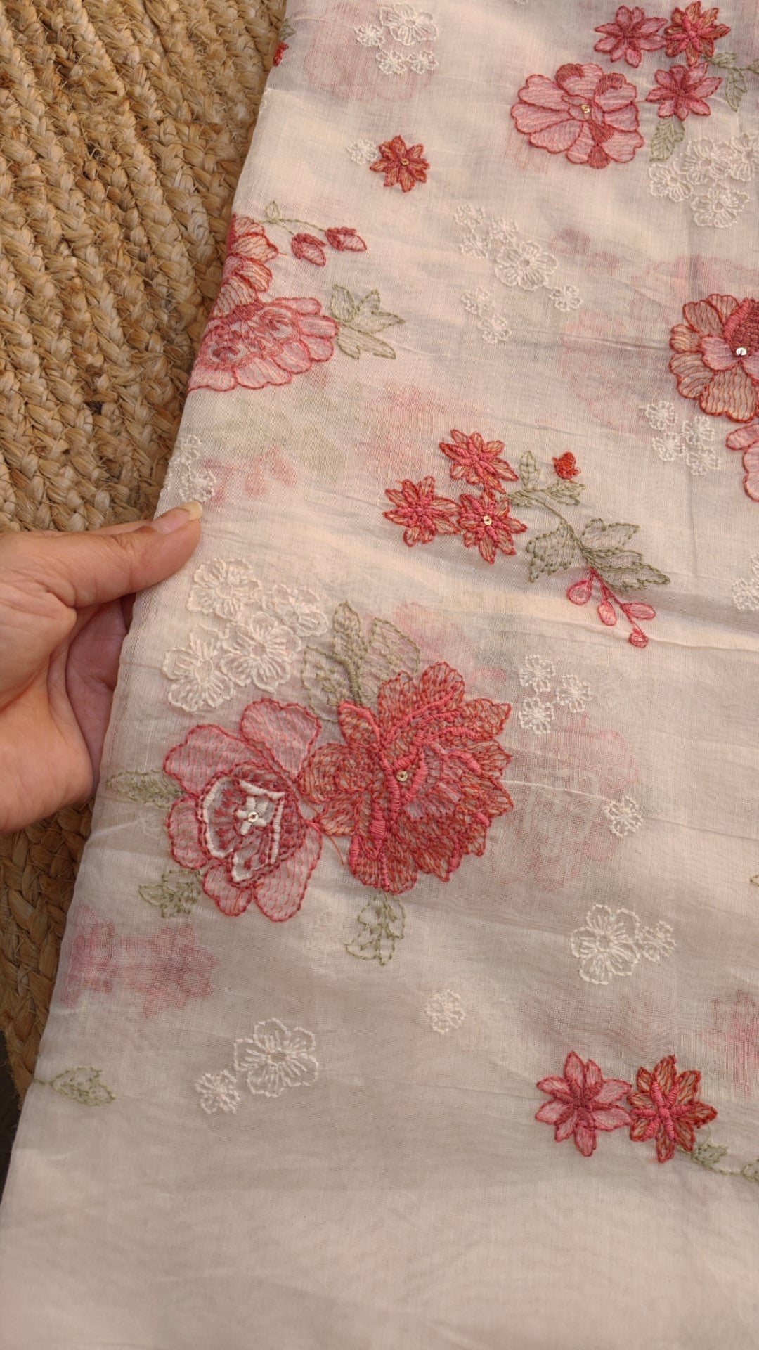 Gajri Flower embroidery Pure Maheshwari Dyeable Kurta piece