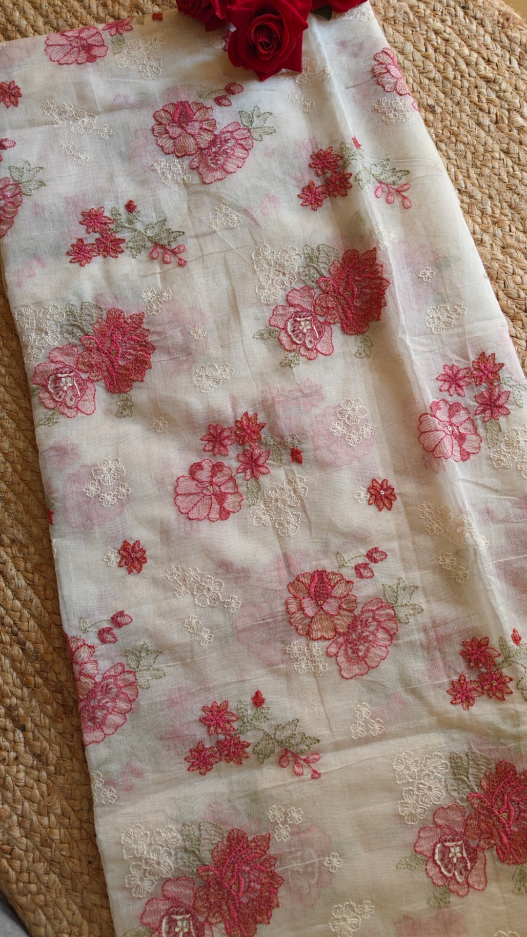 Gajri Flower embroidery Pure Maheshwari Dyeable Kurta piece