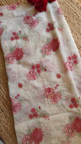 Gajri Flower embroidery Pure Maheshwari Dyeable Kurta piece