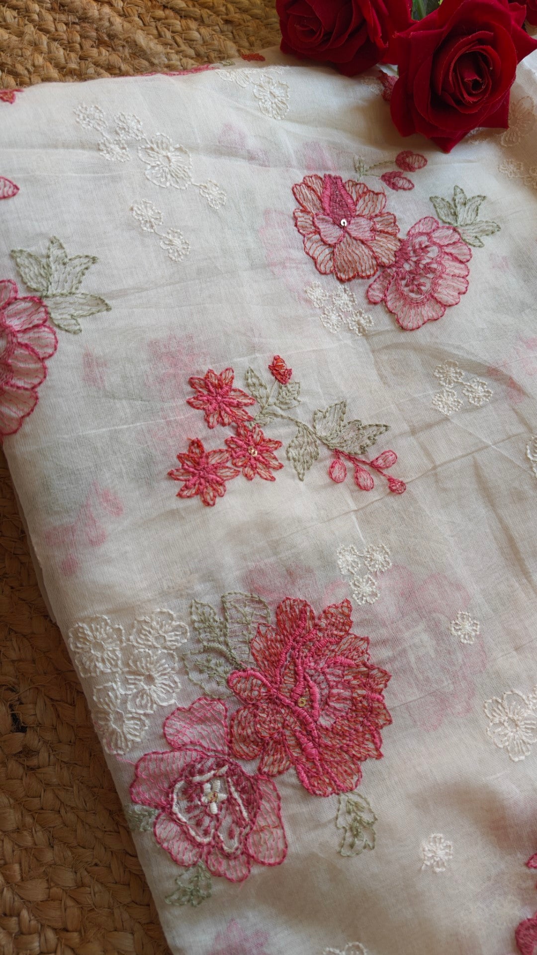 Gajri Flower embroidery Pure Maheshwari Dyeable Kurta piece