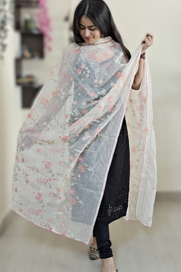 Pure Maheshwari Full embroidered Dupatta