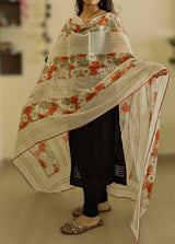 Cotton Printed Red Floral Kantha work Dupatta