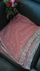Dusty Pink SIlver Net dupatta