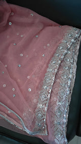 Dusty Pink SIlver Net dupatta