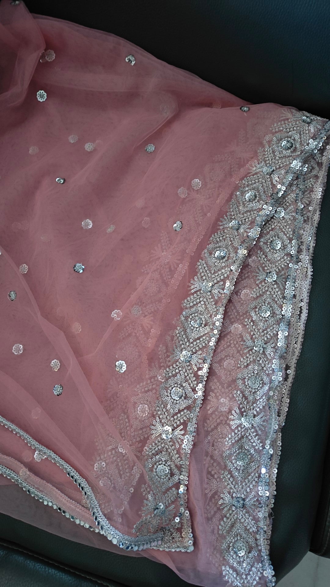 Dusty Pink SIlver Net dupatta