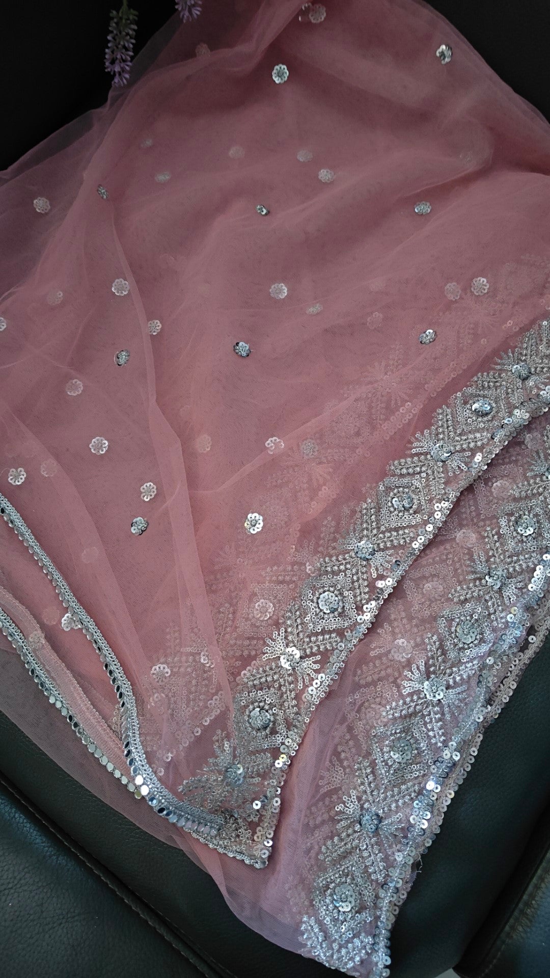 Dusty Pink SIlver Net dupatta